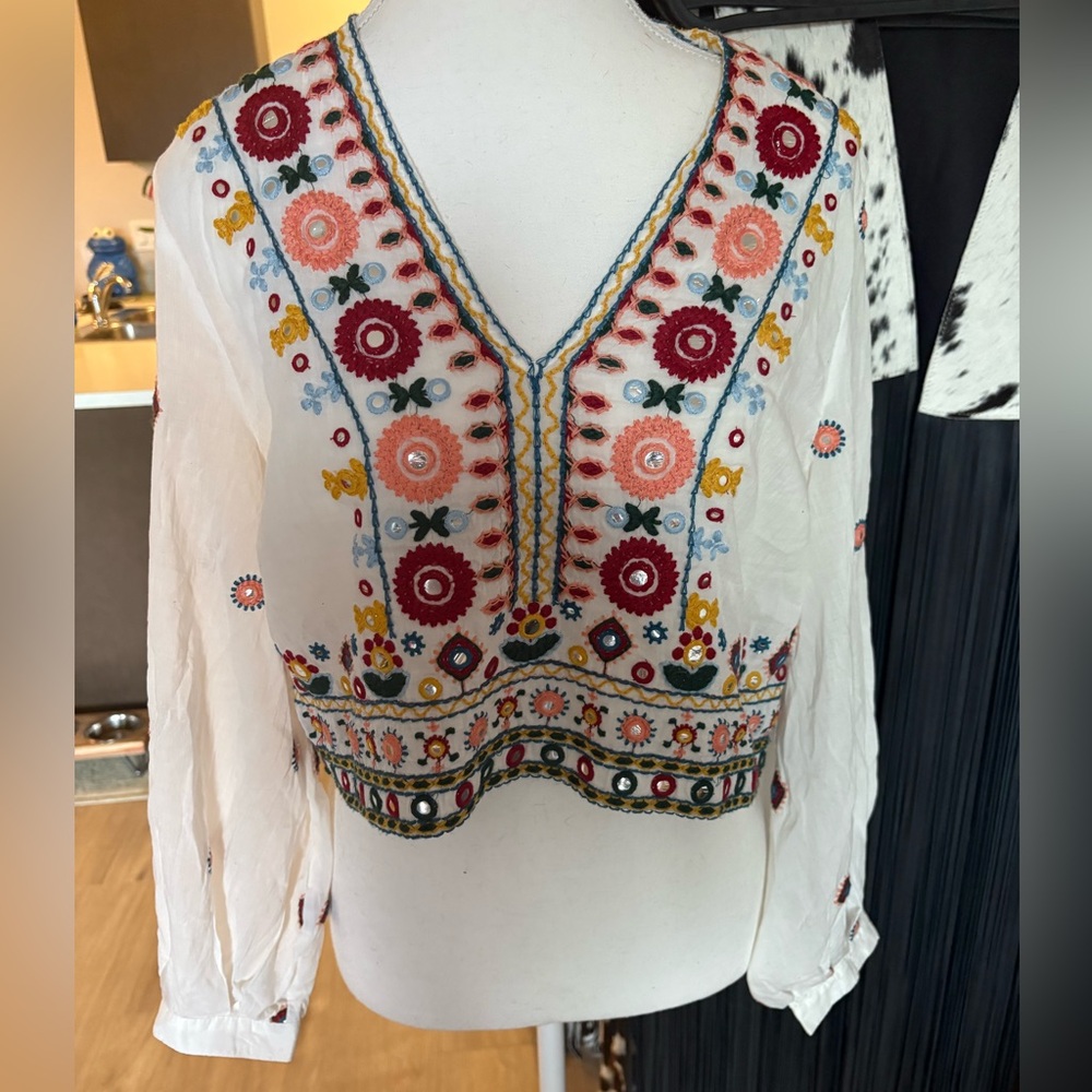 Final price $10 Embroidered Floral V-Neck Blouse Zara small